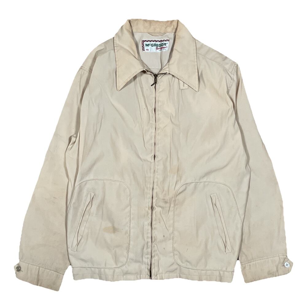 Vintage McGregor Jacket 44 Beige Drizzler Full Zip USA Talon Stains